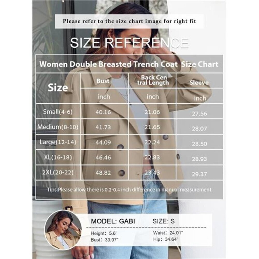 Women Crop Double Breasted Trench Coat Raglan Sleeve Work Office - Picture 6 of 7